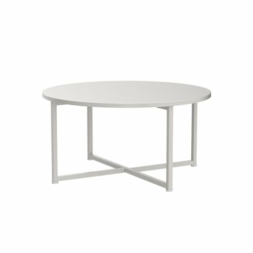 White round coffee table with metal legs.