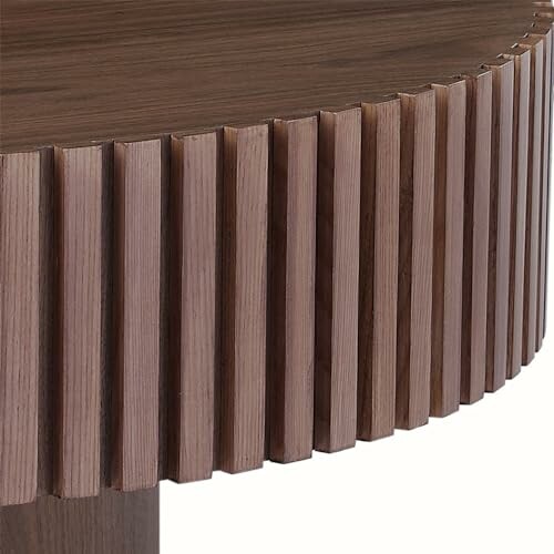 Close-up of ribbed wooden table edge.